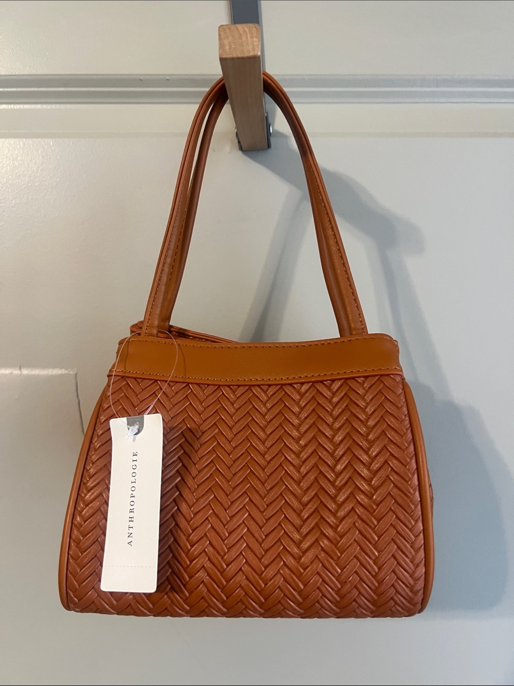 Anthropologie Woven Mini Shoulder Bag in Cognac
